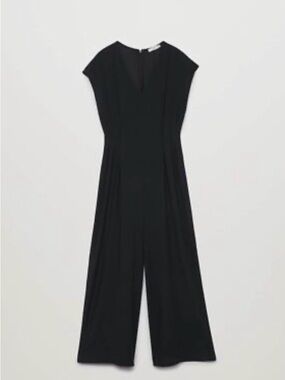 Mango Black Wide-Leg Jumpsuit with V-Neck